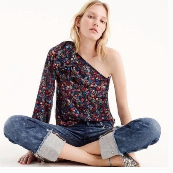 J. Crew Jacuzzi Sexy Girly One-Shoulder Top In Kaleidoscope Star Print N… - Picture 12 of 12